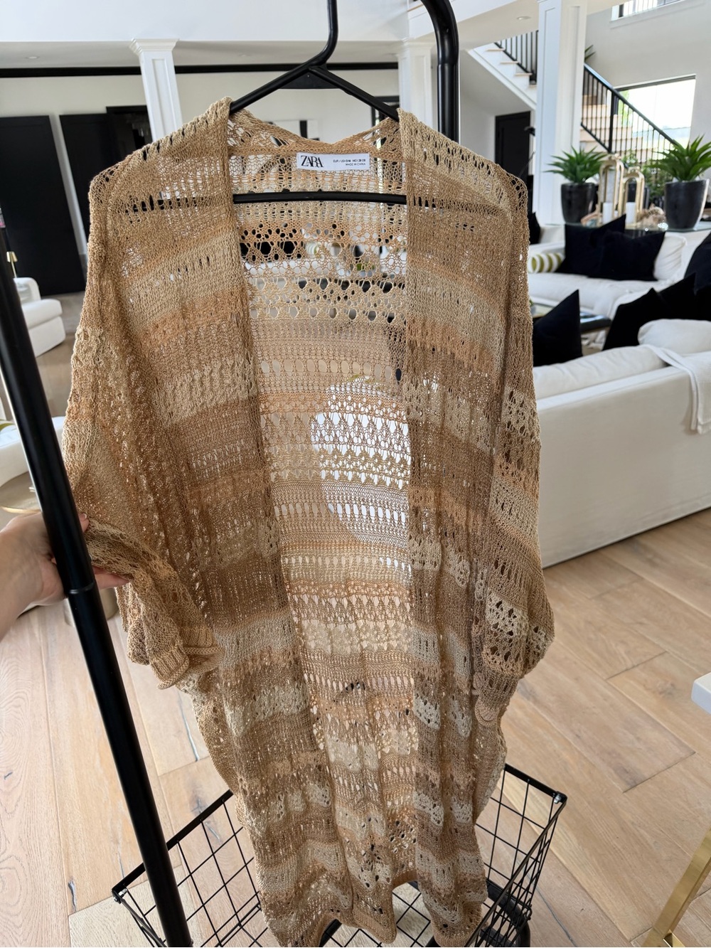 ZARA Crochet Open-Knit oversized Cardigan in Beige